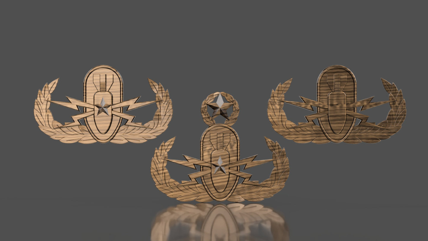 Armed Forces Master/Senior/Basic Explosive Ordinance Disposable (EOD) Badge Collection 3D stl file for CNC router